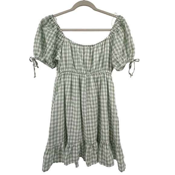Thirty Thirty L.A. Dresses & Skirts - Thirty Thirty Gingham Dress M Green Ruffle Tier Cottagecore Romantic Puff Sleeve